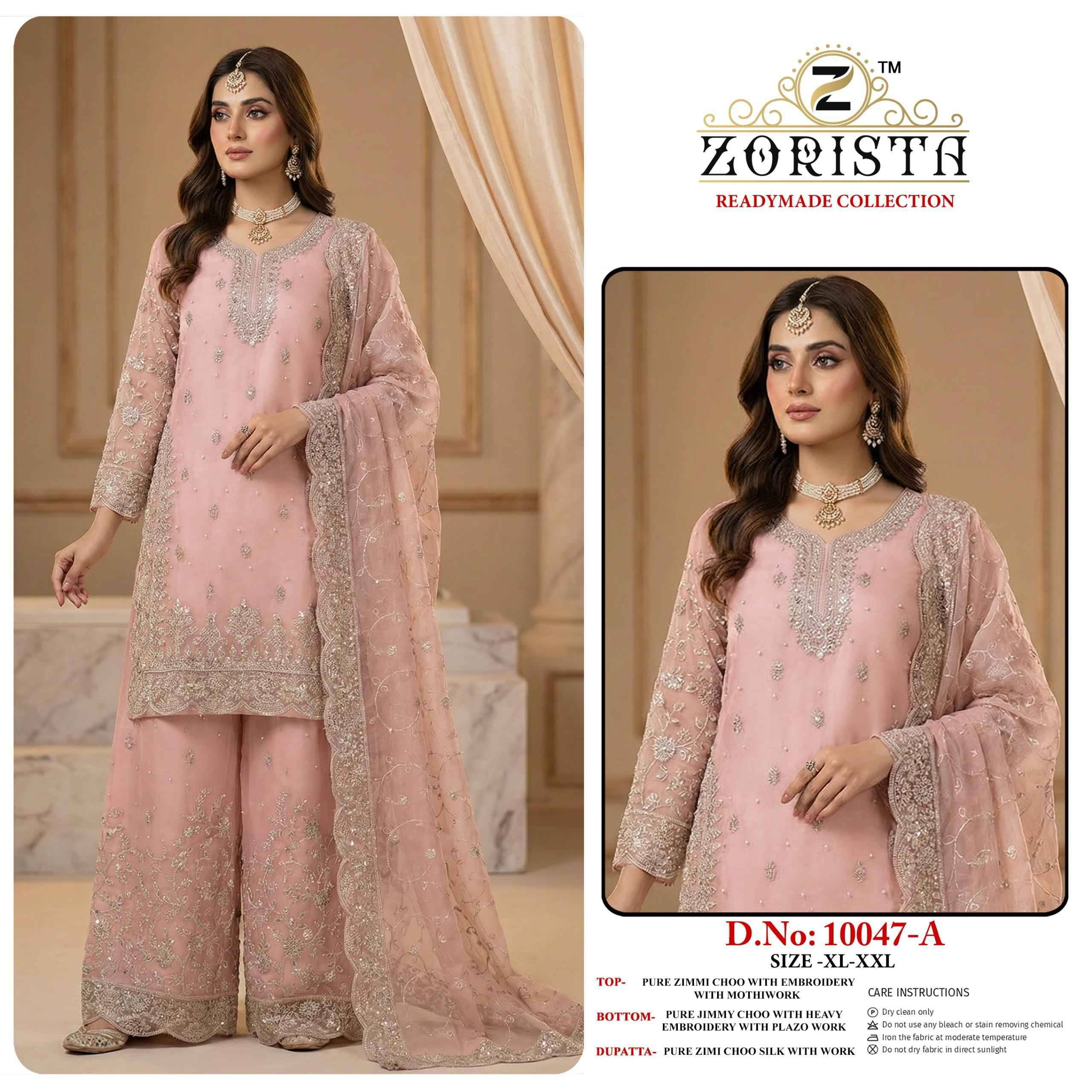 10047 Series By ZORISTA REDAYMADE  Pakistani Stylish Beautiful Colourful Printed & Embroidered Party Wear & Occasional Wear PURE ZIMMI CHOO Dresses At Wholesale Price